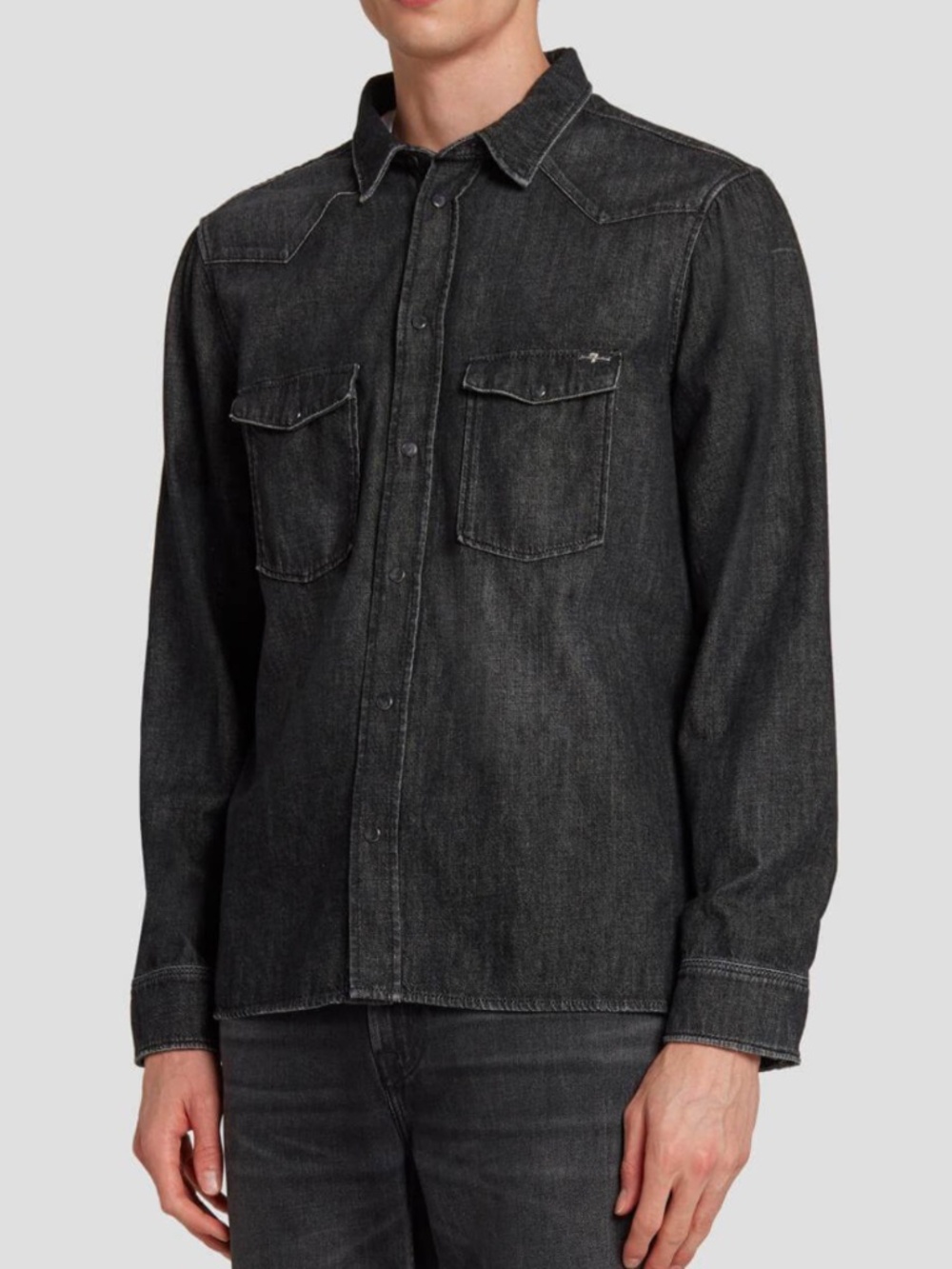 7 For All Mankind Western Denim Shirt in Black in Large